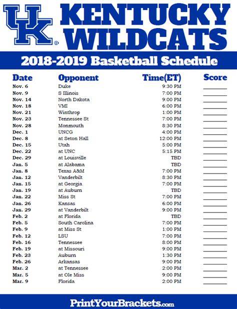 Uk Basketball Printable Schedule