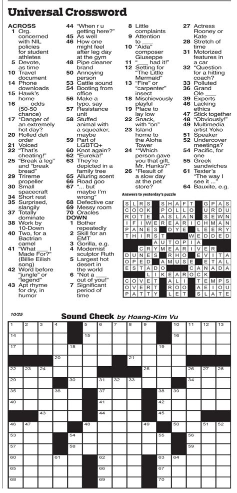 Universal Crossword Puzzle Printable