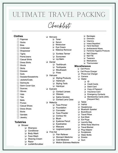 Vacation Packing Checklist Printable
