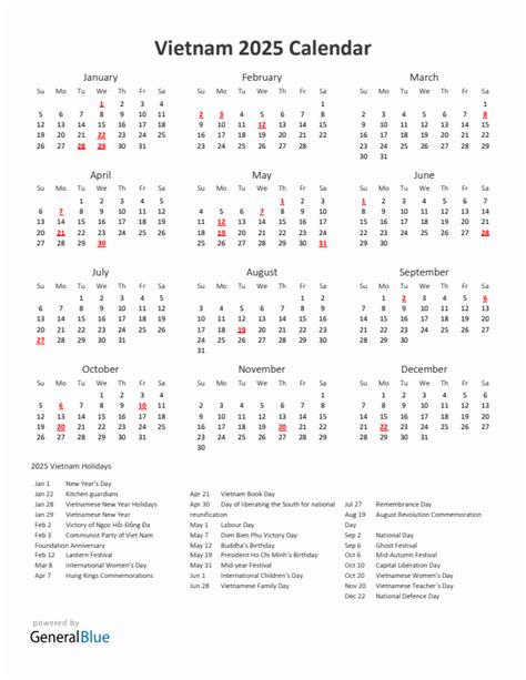 Vietnam Calendar 2025