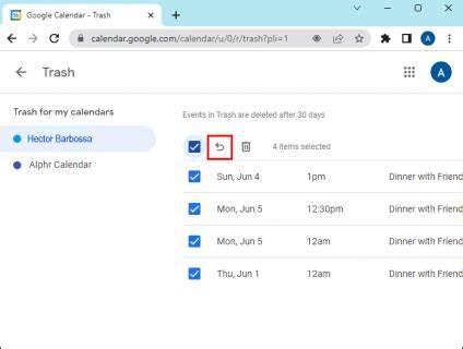 View Deleted Calendar Events Google