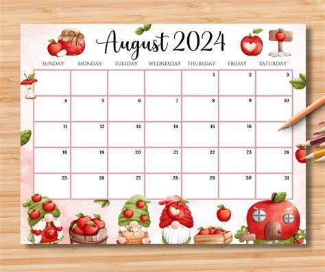 august 2024 calendar cute
