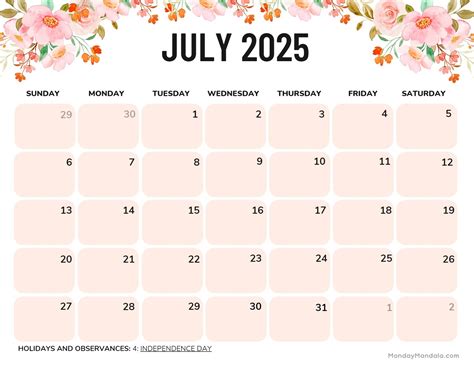 printable july 2025 calendar