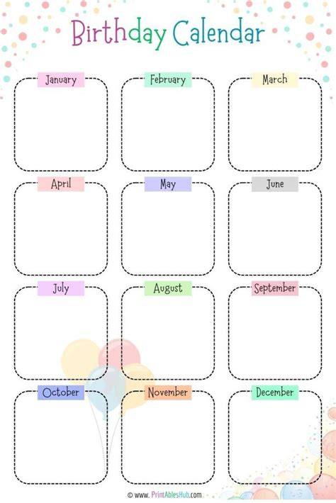 birthday calendar printable