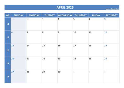 calendar for april 2025