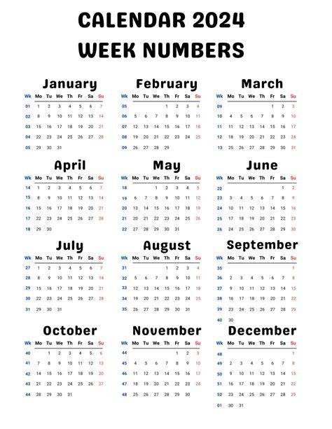calendar with numbered weeks