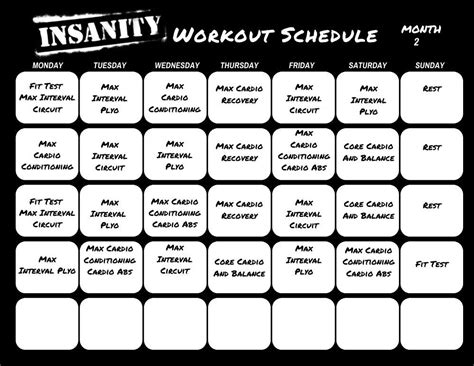 insanity workout calendar