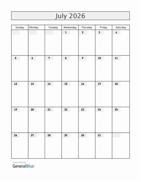 july 2026 calendar