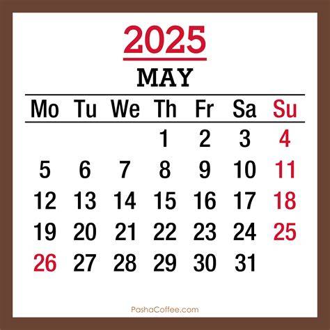 may 2025 calendar