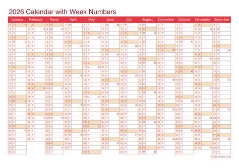 calendar with week numbers