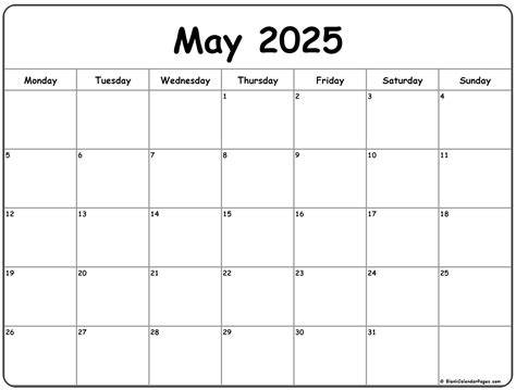 may 2025 calendar