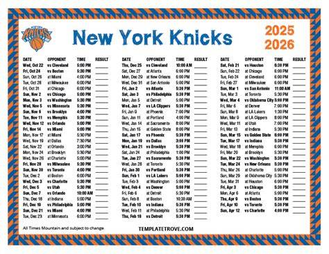 new york knicks calendar