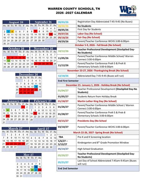 Warren County Schools Calendar