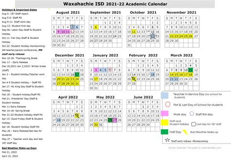 Waxahachie School Calendar