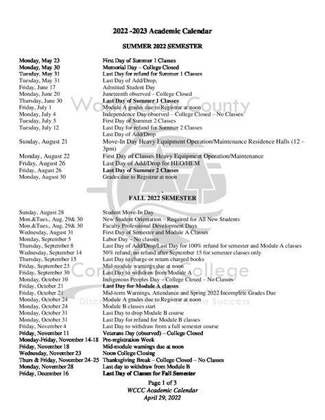 Wccc Academic Calendar