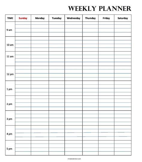 Weekly Calendar Printable With Hours