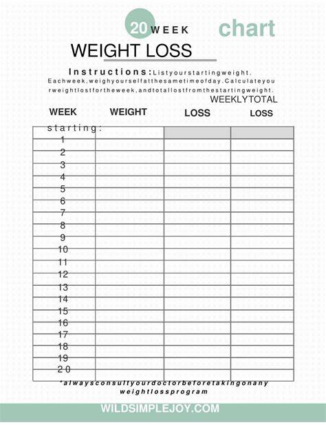 Weight Loss Calendar Printable