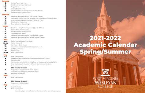 Wesleyan University Academic Calendar