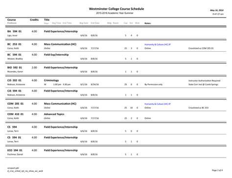 Westminster College Calendar