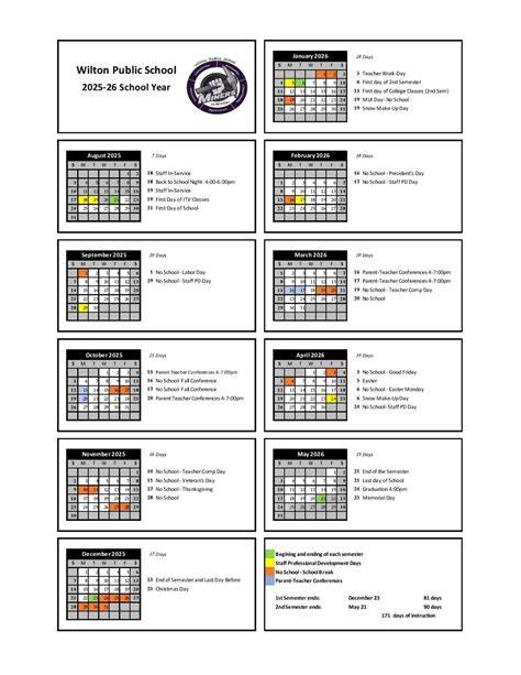 Wilton Schools Calendar