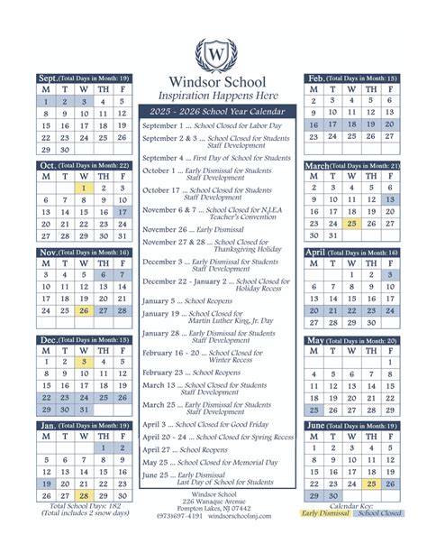 Windsor School Calendar