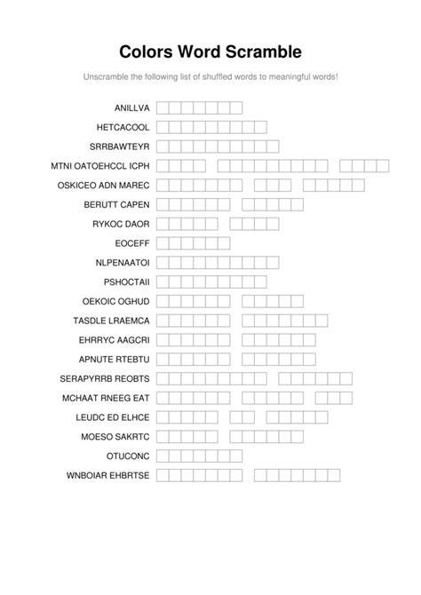 Word Scrambles Printable