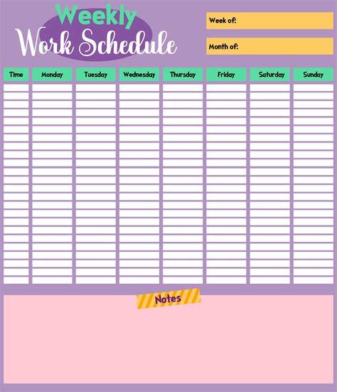 Work Schedule Template Printable