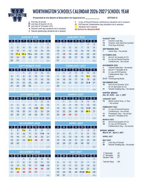 Worthington Academic Calendar