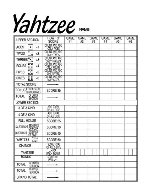 Yahtzee Sheets Printable