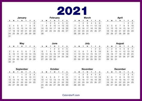 Year 2021 Calendar Printable