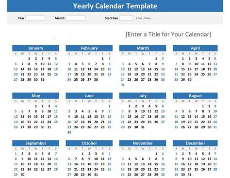 Year At A Glance Calendar