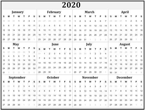 Year Long Calendar
