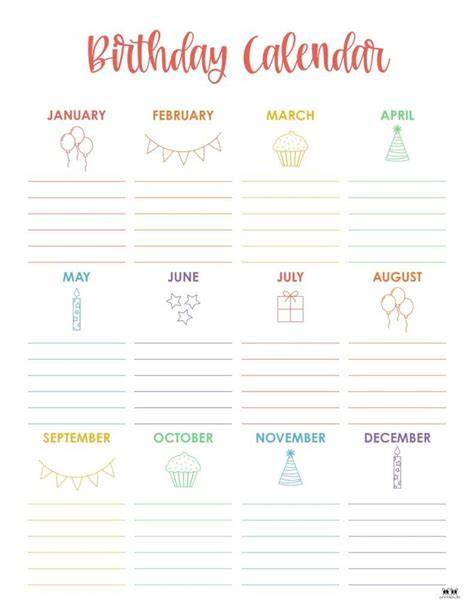 Yearly Birthday Calendar