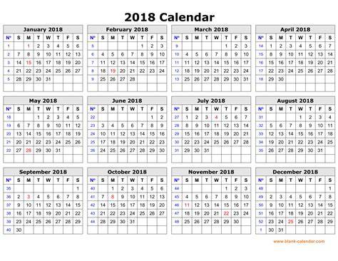 Yearly Calendar 2018